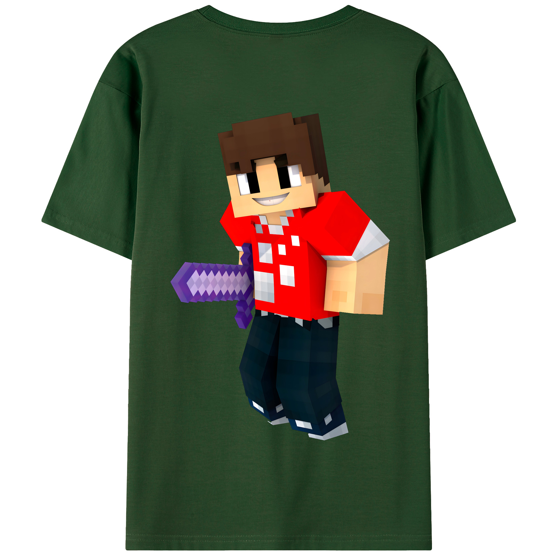 （画像用） マインクラフト ブロックの世界 Minecraft MC Block world 綿100％半袖Tシャツ（背面プリント）
